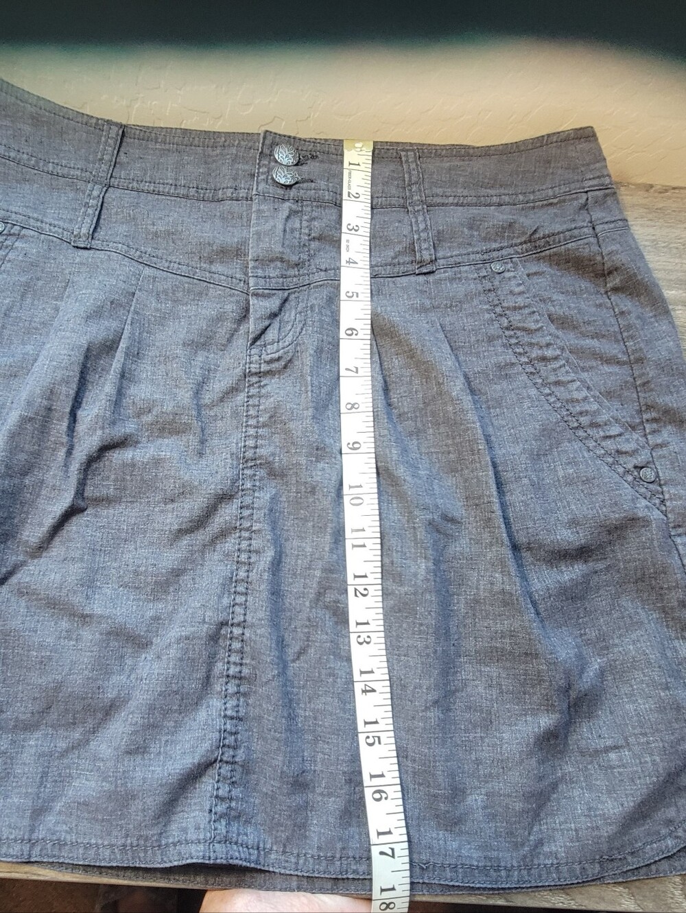 PrAna Pleated Hemp Blend Women's Button Waist Skirt Charcoal Gray Size 10 - Picture 11 of 11